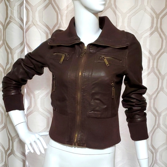 Dollhouse Jackets & Blazers - Adorable Dollhouse brown pleather bomber jacket